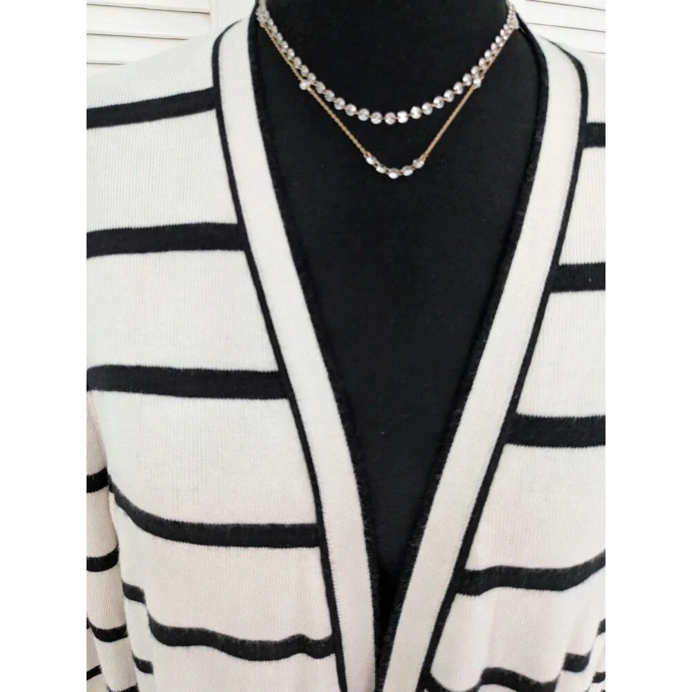 Talbots Oprah Magazine Collection Cardigan Women's XL Cream Black Stripe Sweater